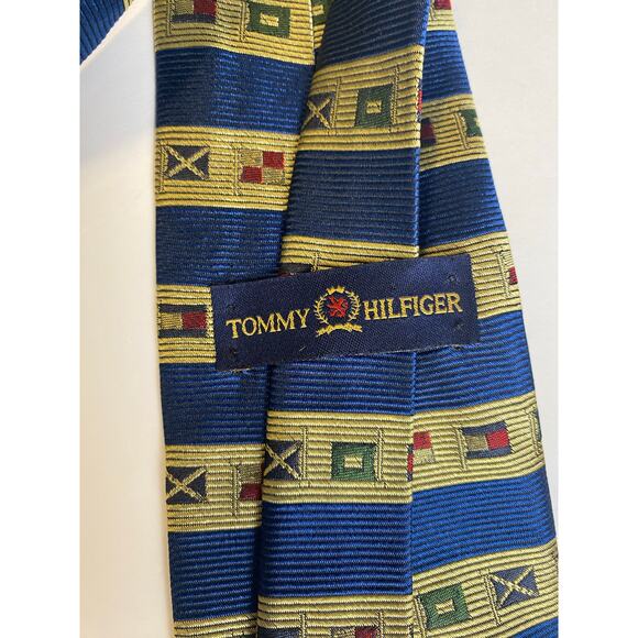 Tommy Hilfiger Blue Gold Striped Italian Silk Flags Tie - Picture 3 of 5